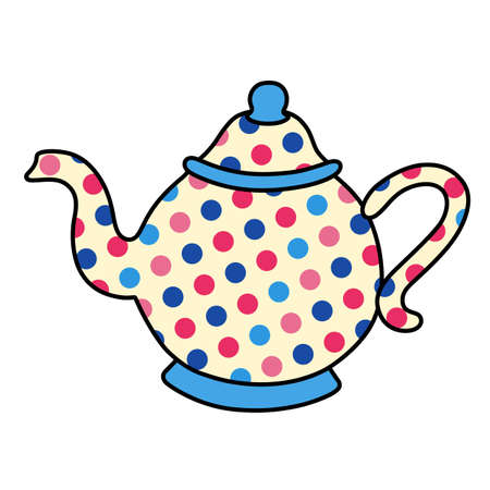 Polka dot outlined tea pot crockery vector illustration isolated on backgroundのイラスト素材