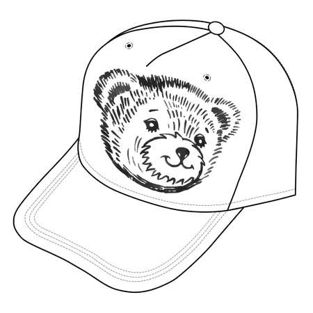 Bear's smiling snout icon on the cap. Vector illustration isolated on white backgroundのイラスト素材