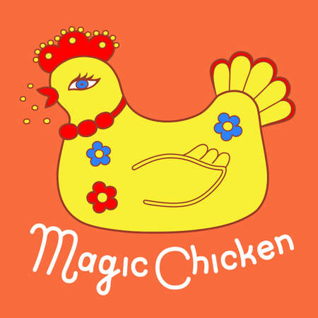 Magic chicken logo. Vector illustration isolated on orange backgroundのイラスト素材