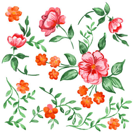 Beautiful handpainted fancy watercolor flowers isolated on background.
Design elements for congratulation card or fashion cloth.のイラスト素材