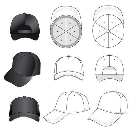 Baseball, tennis cap vector illustration featured front, back, side, top, bottom isolated on white. 
You can change the color or you can add your easily.のイラスト素材