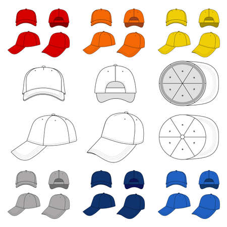 Many-coloured baseball, tennis cap vector illustration featured front, back, side, top, bottom isolated on white. 
You can change the color or you can add your logo easily.のイラスト素材