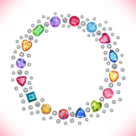 Colored gems square round frame isolated on light background, vector illustrationのイラスト素材