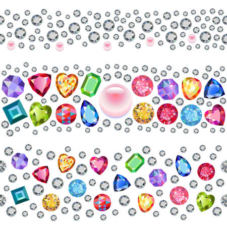 Seamless scattered gems, rhinestones isolated on white background, vector illustrationのイラスト素材