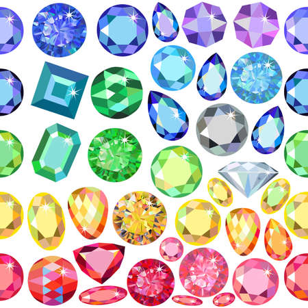 Seamless scattered gems, rhinestones isolated on white background, vector illustrationのイラスト素材