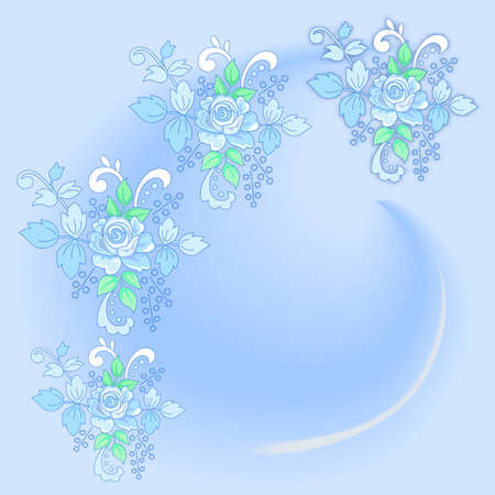 Blue rose decorated small bouquet background isolated on beige background, vector illustrationのイラスト素材