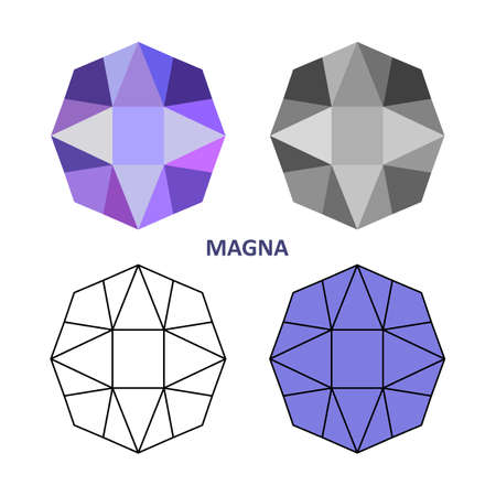 Low poly colored & black outline template magna gem cut icons isolated on white background, illustrationのイラスト素材