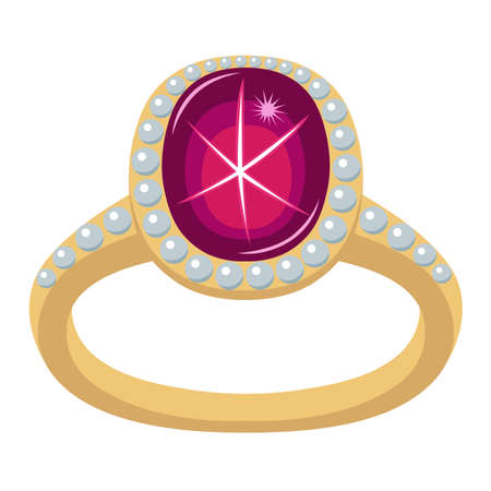 Star ruby golden ring isolated on white background, vector illustrationのイラスト素材