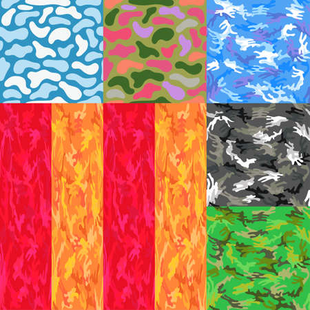 Camouflage seamless spots pattern background set, vector illustrationのイラスト素材