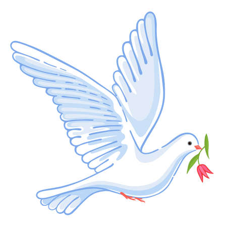 Illustration for Soaring dove with flower, vector illustration isolated on background - Royalty Free Image