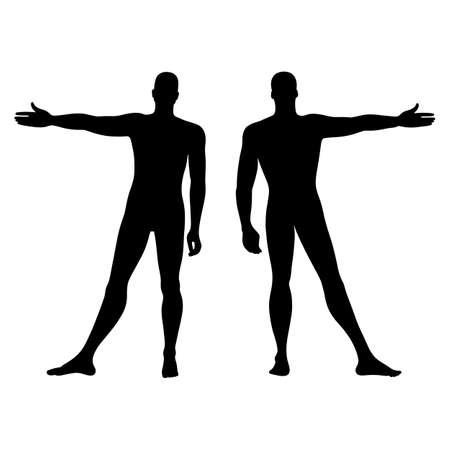 Fashion man's solid template figure silhouette (front & back view), vector illustration isolated on white backgroundのイラスト素材