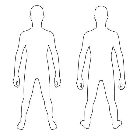 Fashion teenager's outlined template figure silhouette (front & back view), vector illustration isolated on white backgroundのイラスト素材
