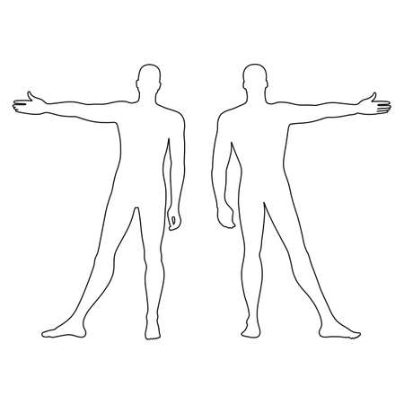 Fashion man's outlined template figure silhouette (front & back view), vector illustration isolated on white backgroundのイラスト素材