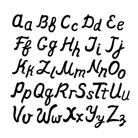 Handwritten cursive English alphabet, vector illustration isolated on white background