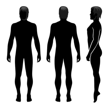 Fashion man full length template figure silhouette (front, side & back view), vector illustration isolated on white backgroundのイラスト素材