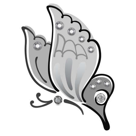 Butterfly front side view colored gem rhinestones isolated on white background, vector illustrationのイラスト素材