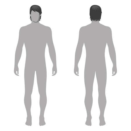 Fashion man full length template figure silhouette (front & back view), vector illustration isolated on white backgroundのイラスト素材