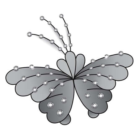 Butterfly grey colored gem rhinestones isolated on white background, vector illustrationのイラスト素材