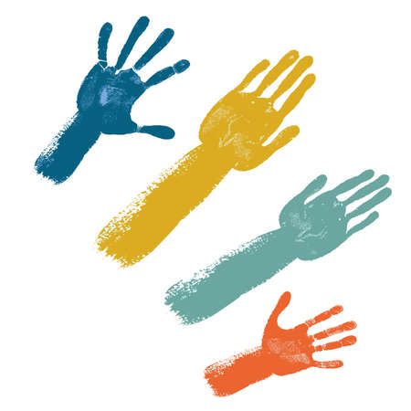 Voting colored hands isolated on white background, vector illustrationのイラスト素材