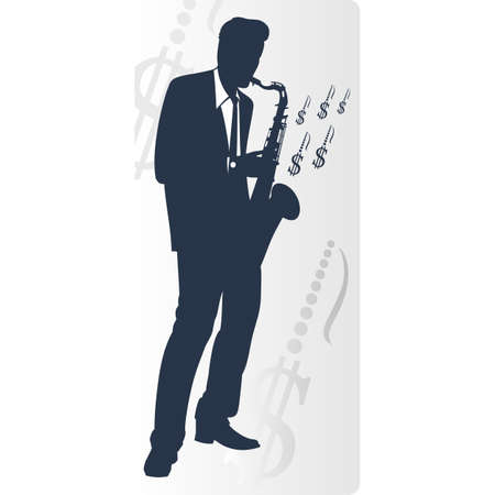 Saxophonist makes money, isolated on white background. Vector illustrationのイラスト素材