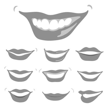 Lovely grey smiles set, isolated on white background. Vector illustrationのイラスト素材