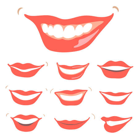 Lovely smiles set, isolated on white background. Vector illustrationのイラスト素材