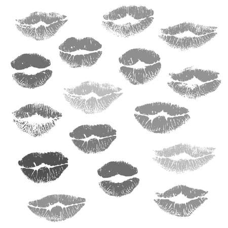 Collection grey print of lips, isolated on white background. Vector illustrationのイラスト素材