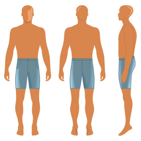 Man's silhouette  in briefs (front, side & back view). Vector illustration isolated on white backgroundのイラスト素材
