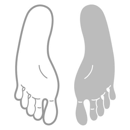 Grey and black outlined footprint template (top view), vector illustration isolated on white backgroundのイラスト素材