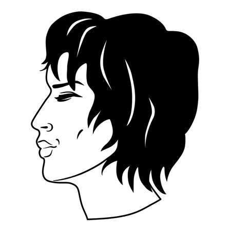 Closeup side portrait of a young curly man, vector illustration isolated on white backgroundのイラスト素材