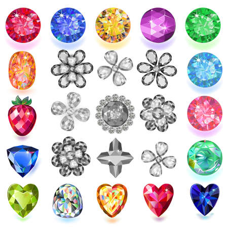Set of colored gems isolated on white background, vector illustrationのイラスト素材