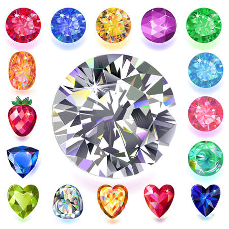 Set of colored gems isolated on white background, vector illustrationのイラスト素材