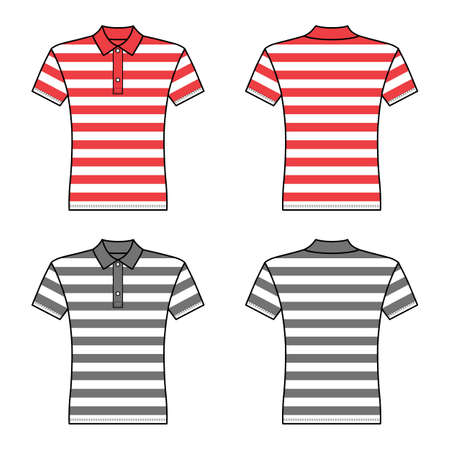 Polo striped t shirt man template (front, back views), vector illustration isolated on white backgroundのイラスト素材