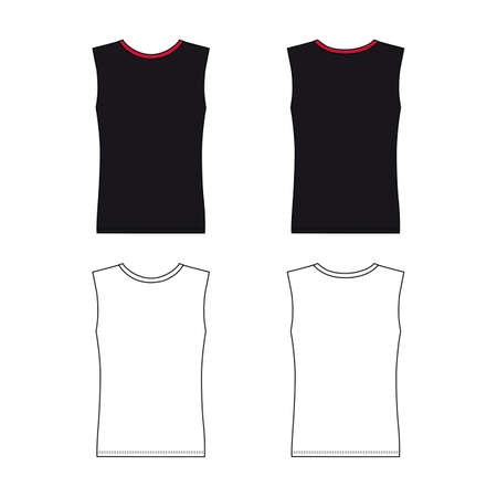 Sleeveless t-shirt outlined template (front & back view), vector illustration isolated on whiteのイラスト素材