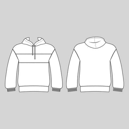 Hoodie man template (front, back views), vector illustration isolated on white backgroundのイラスト素材