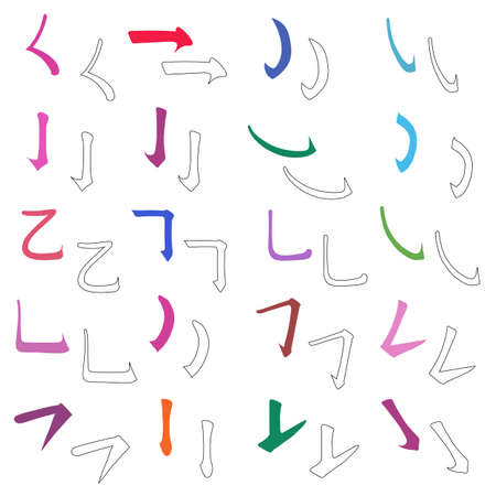 Main Chinese hieroglyphs calligraphy graphic symbol colored element set (the HOOK), vector illustration isolated on white backgroundのイラスト素材