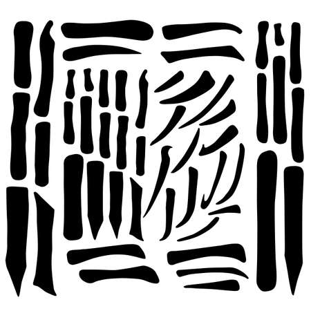 Main Chinese hieroglyphs calligraphy graphic symbol colored element frame set (HORIZONTAL, VERTICAL and FALLING LEFTWARDS), vector illustration isolated on white backgroundのイラスト素材