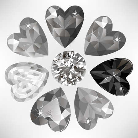 Heart cut gemstone motif pattern shape set on background, vector illustrationのイラスト素材