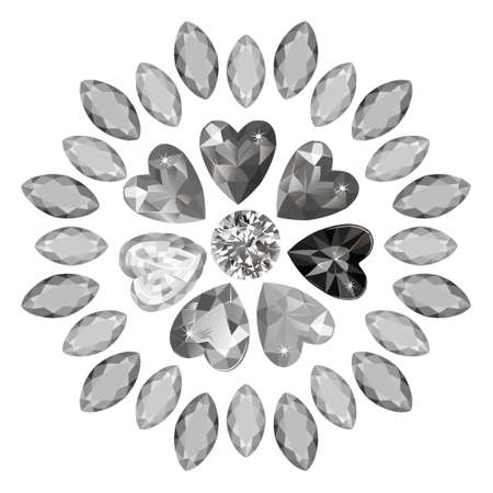 Heart cut gemstone motif pattern shape set on white background, vector illustrationのイラスト素材