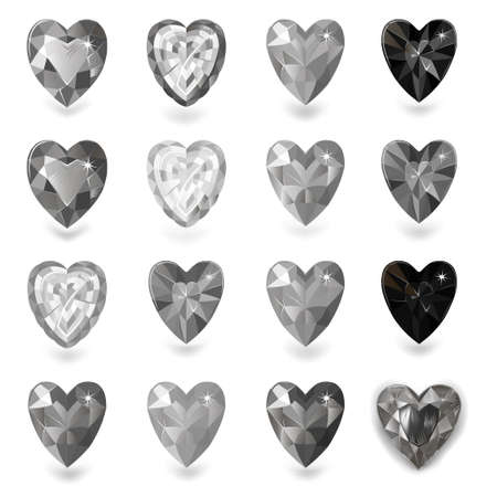 Heart cut gemstone motif pattern shape set on white background, vector illustrationのイラスト素材