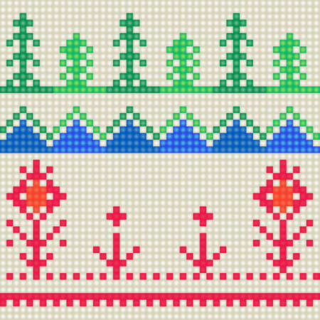 Geometrical seamless counting jacquard embroidery or knitting scheme motif pattern background, isolated vector illustration. For apparel textile: sweater, sock, scarf; interior: napkin, cushionのイラスト素材
