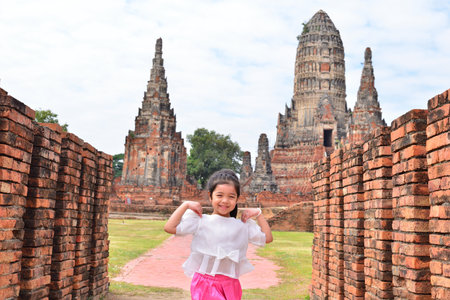 Little Child Girl at The Ayutthaya Historical Thailandの写真素材