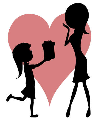 Surprise Mom - giftbox from a daughter with silhouettes  のイラスト素材