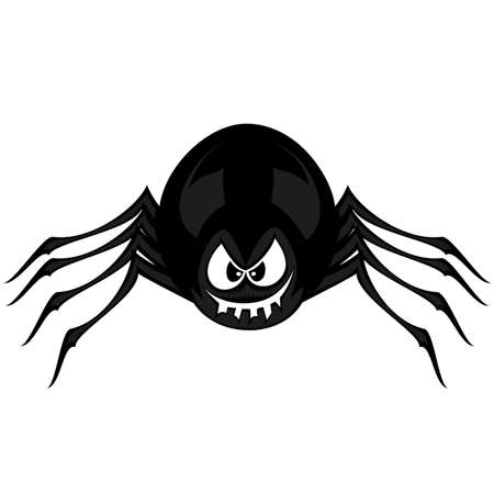Funny freaky spider - a black cartoon spider smiles ans snarls with angry eyesのイラスト素材