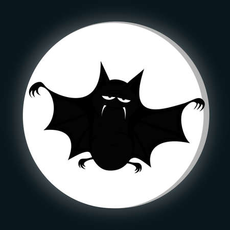 Funny freaky bat - a big black fat bat is smiling at you with a full moon (midnight silhouette)