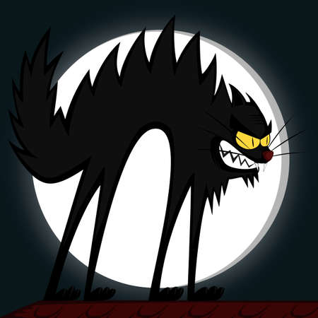 Cool cats - an angry black tomcat\'s fury in front of a full moonのイラスト素材