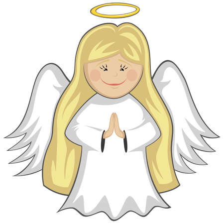 Little Cute Angels - blonde angel praying (outlined)のイラスト素材
