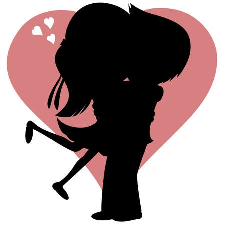 Hug collection - Lovely couple is embracing and smiling (silhouette).のイラスト素材