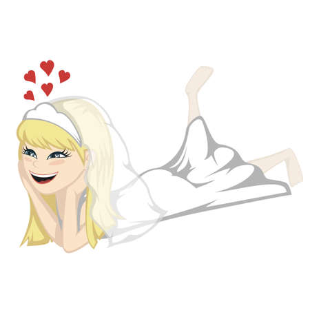 Lying on the floor - A blonde bride is daydreaming on the floor.のイラスト素材