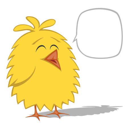 Funny chickens - Cute yellow little chicken (chickling) smiles at you with a speech bubbleのイラスト素材